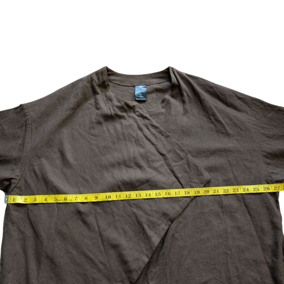 Kaliyana Jacket Womens L Lagenlook Mature Chocolate Brown Linen Assymmetric - Picture 12 of 13